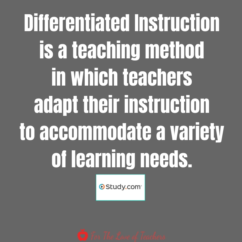 Blog Post for study.com -Differentiated Instruction is a teaching method in which teachers adapt their instruction to accommodate a variety of learning needs.