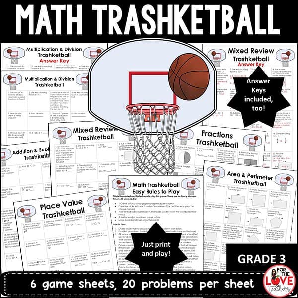 Math Trashketball Review Game: Grade 3